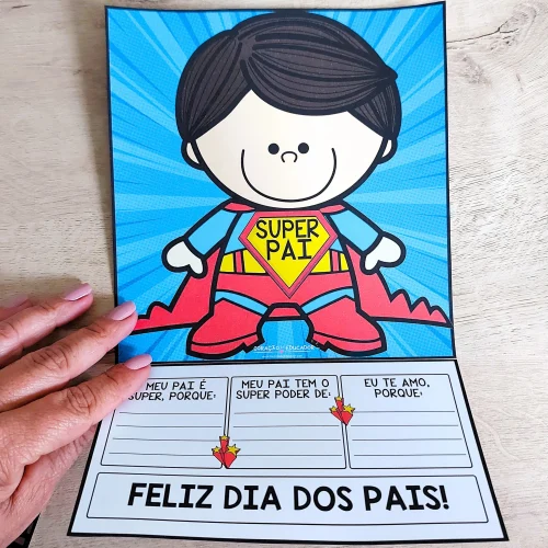 Cartão de homenagem ao Super Pai com desenho de super-herói para o Dia dos Pais.