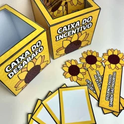 Caixas decorativas com girassóis para incentivo à vida.