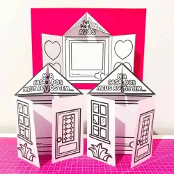 Cartões de papel em forma de casinha para o Dia dos Avós.