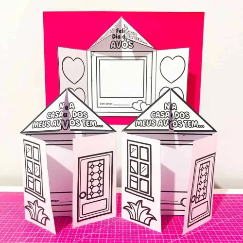Cartões de papel em forma de casinha para o Dia dos Avós.