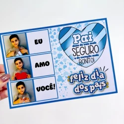 Cartão de Dia dos Pais com fotos e mensagem de amor e gratidão.