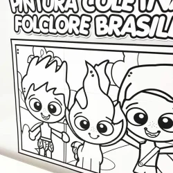 Imagem de desenho para pintura coletiva do folclore brasileiro.