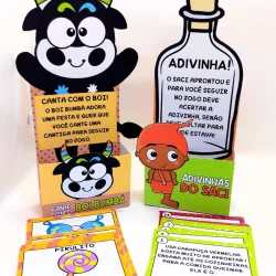 Personagem de jogo folclórico com adivinhas e cantigas educativas.