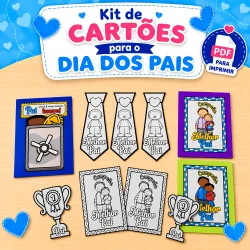 Conjunto de cartões e atividades para o Dia dos Pais com tema de reconhecimento e carinho.