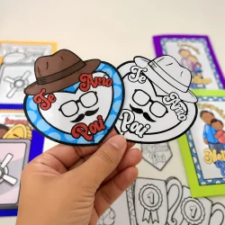 Cartões de papel com tema de Dia dos Pais e chapéus.