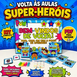 Kit de volta às aulas com tema de super-heróis para crianças.