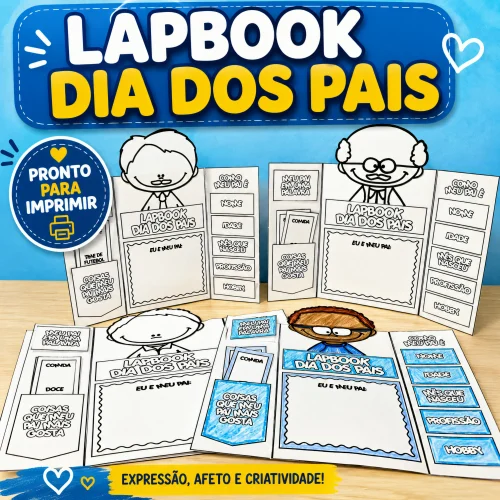 Material educativo de Lapbook Dia dos Pais com atividades para crianças.