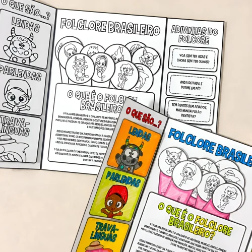 Material didático sobre folclore brasileiro para atividades educativas.