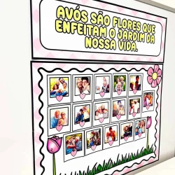 Painel com fotos de avós e netos para o Dia dos Avós.