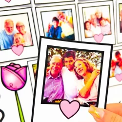 Fotos de avós e netos em painel comemorativo do Dia dos Avós.