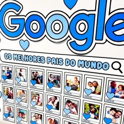 Painel do Google com fotos de pais e filhos, homenagem ao Dia dos Pais.