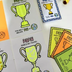 Atividades de Dia dos Pais com desenhos de troféus coloridos.