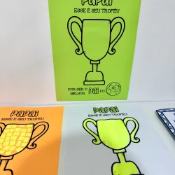 Desenho de troféu para o Dia dos Pais com mensagem de homenagem.