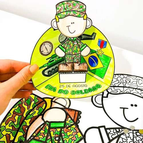 Atividade educativa com tema do Dia do Soldado para crianças.