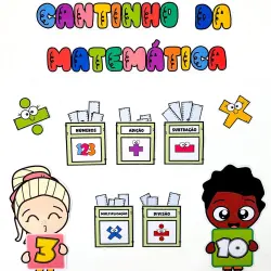 Material educativo de matemática com números, adição, subtração, multiplicação e divisão.