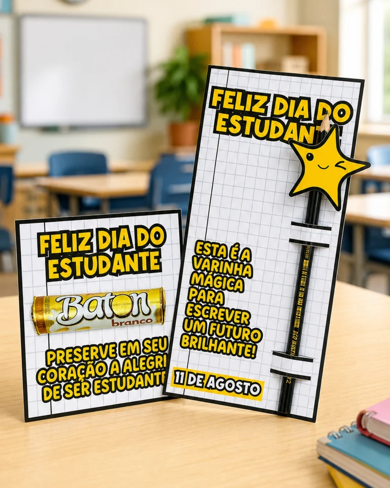 Kit Cartão e Porta-Lápis Dia do Estudante — foto 2