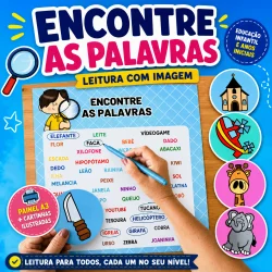 Atividade educativa infantil com palavras e imagens ilustradas.