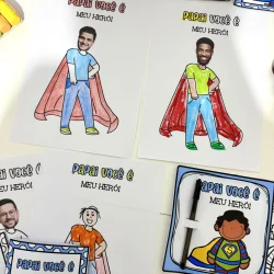 Cartões de homenagem ao pai com tema herói para o Dia dos Pais.