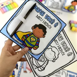 Atividades educativas de Dia dos Pais com tema herói para crianças.
