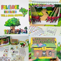 Material educativo sobre folclore brasileiro e cultura popular para crianças.
