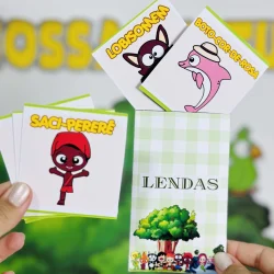 Cartões com personagens de lendas do folclore brasileiro.