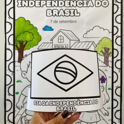 Crianças colorindo desenho da bandeira do Brasil para o 7 de setembro.