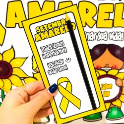 Lembrancinha de setembro amarelo com fita amarela e mensagem de apoio.