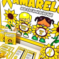 Material de conscientização Setembro Amarelo com lembrancinhas.