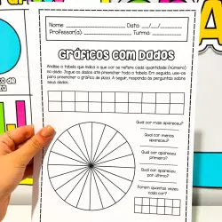 Atividade educativa com gráfico de pizza para crianças.