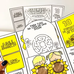 Atividades educativas sobre Setembro Amarelo com crianças e flores.