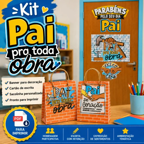 Kit de decoração para o Dia dos Pais na escola com sacolas e painel.