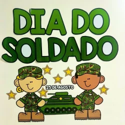 Cartaz do Dia do Soldado com soldados em uniforme militar e tanque.