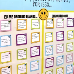 Painel interativo comemorando o Dia do Estudante com mensagens de orgulho e melhorias.