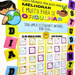 Painel interativo com mensagens de incentivo e orgulho para estudantes, Dia do Estudante.