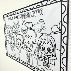 Painel de colorir com personagens do folclore brasileiro para crianças.