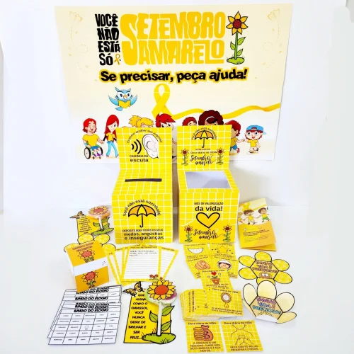 Material educativo sobre Setembro Amarelo para conscientização e prevenção ao suicídio.