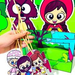 Personagens de Chapeuzinho Vermelho e o Lobo em atividade educativa.