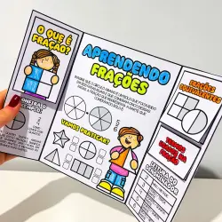 Material didático sobre frações para crianças em atividade escolar.
