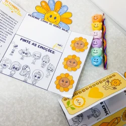 Atividades educativas sobre emoções com desenhos e cores vibrantes.