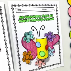 Atividades de primavera com borboleta colorida e poesia para crianças.