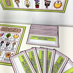 Atividades de primavera com personagens e jogos educativos.