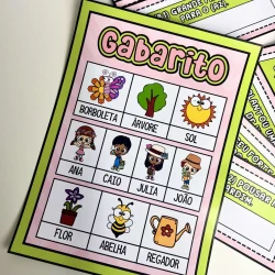Gabarito de palavras com imagens de animais, árvores e pessoas.