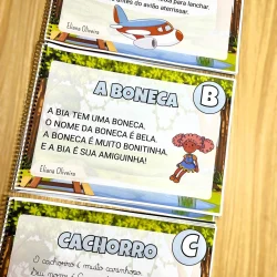 Cartões de rimas do alfabeto com imagens de animais e objetos.