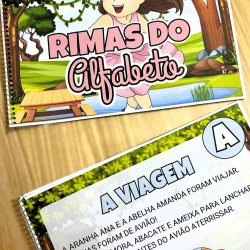 Caderno de rimas do alfabeto com ilustrações coloridas para crianças.