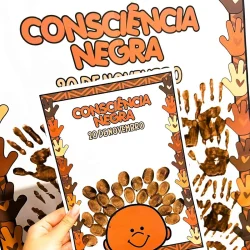 Cartaz de conscientização negra com mãos e sementes de feijão.