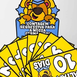 Imagem de cartaz com tema de formatura e contagem regressiva.