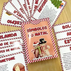 Fichas de leitura com símbolos natalinos para atividades educativas.