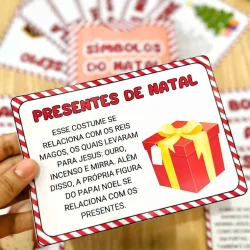 Ficha de leitura com símbolo do Natal e texto explicativo.