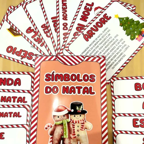 Fichas de leitura com símbolos natalinos para atividades educativas.