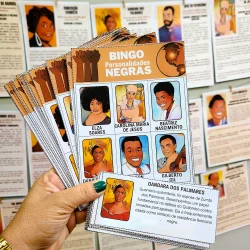 Cartela de bingo com personalidades negras brasileiras.